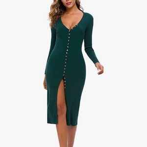Long sleeve button down sweater dress - green